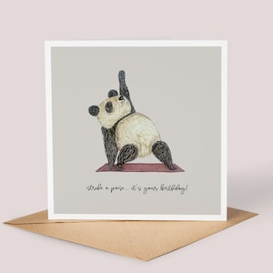 Carte d'anniversaire de panda//carte d'anniversaire d'amoureux de yoga, carte de yoga, carte d'aquarelle de panda