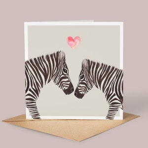 Tarjeta cebra hecha a mano // Tarjeta de amor, Aniversario, Boda, Para parejas, Para ella, Para él, Cebra acuarela