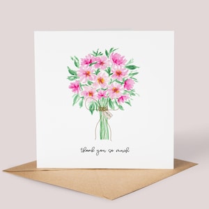 Handmade Thank You Card // Peony Flowers, Watercolour Wild Flower Card, Wild Flower Illustration, For Her