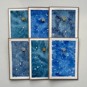 Handgemalte Aquarell Weihnachtskarten, Weihnachtskarten, Grüße, Himmlisch, Mond und Sterne, Strumpffüller, Originalkunst
