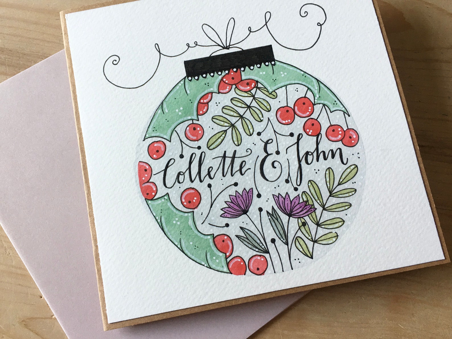 Personalised Hand Painted Christmas Card // Large 6 by 6 Etsy UK