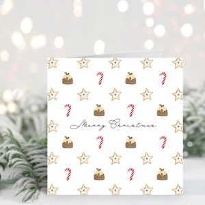 Biglietto di Natale fatto a mano // budini di Natale acquerellati, biscotti, pan di zenzero, biglietto di auguri, budino di Natale, regalo per lei, biglietti di carta