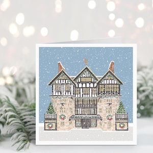 Tarjeta de Navidad hecha a mano de Londres // Libertad de Londres Navidad, Escena navideña de acuarela, Tarjeta navideña, Londres nevado