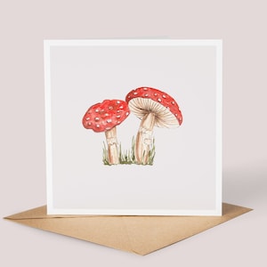 Carte de voeux champignon vénéneux // Aquarelle champignon vénéneux, champignon, illustration botanique de champignons, carte vierge, anniversaire, carte de correspondance