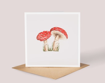 Biglietto d'auguri con fungo velenoso // Fungo velenoso, acquerello, illustrazione botanica, biglietto vuoto, compleanno, biglietto di auguri
