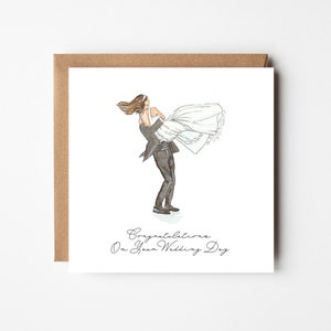 Wedding Day Couple Card // watercolour art, wedding illustration, congratulations, on your wedding day image 2