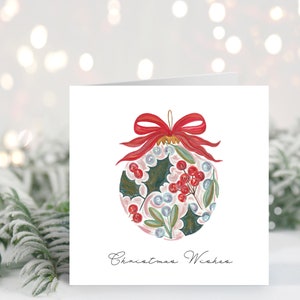 Handmade Christmas Bauble Card // xmas botanicals, seasons greetings, watercolour, notelet, handmade