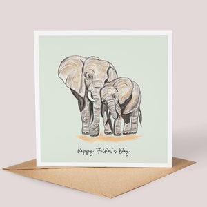 Tarjeta de elefante del Día del Padre hecha a mano // para él, personalizable, tarjeta de animales de acuarela, animales de safari, elefante de acuarela