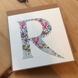 Hand Painted Letter Watercolour Card // personalised botanical, original art card, floral greeting birthday