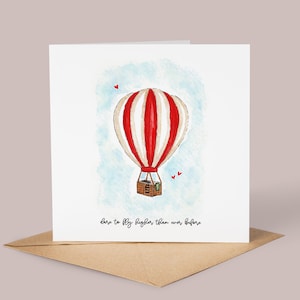 Handgemachte Aquarell Heißluftballon Karte // Viel Glück, Gute Wünsche, Positivity Karte, Positive Affirmationen, Neuer Job, Reisen