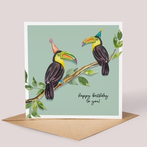 Gepersonaliseerde verjaardagskaart toekan // Wildlifekaart, toekanwaterverf, originele kunstkaart