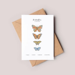 Cartão de borboleta aquarela // Borboletas britânicas, Cartão de borboletas, Pintura de borboleta, Ilustração de borboleta, Feito à mão, Pintado à mão
