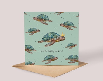 Turtle Card, Congratulations, Birthday, Thank You, Watercolour Illustrated
