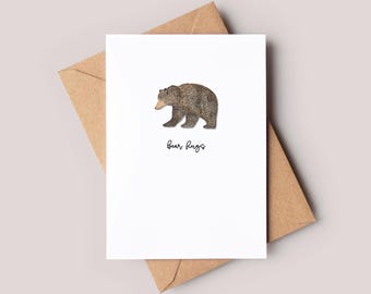 Watercolor Brown Bear Card, Handmade Note Card