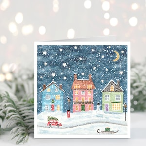 Handmade Christmas Card // watercolour Christmas scene, holiday card, winter scene, snowy, nature, botanical