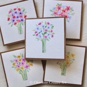 Pack de cartes aquarelle peintes à la main / / bouquet de fleurs, anniversaire, anniversaire, juste parce que, oeuvre d'art originale