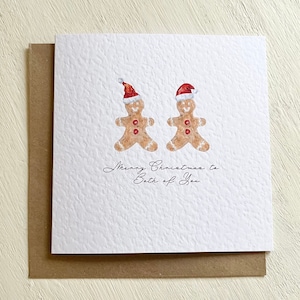 Carte de Noël faite main // bonhomme en pain d'épice aquarelle, carte de vœux, carte de couple