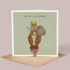 Carte d'anniversaire écureuil / / carte d'anniversaire aquarelle, carte aquarelle écureuil roux, carte pour elle