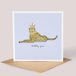 Cheetah-verjaardagskaart // Cheetah-kaart, gepersonaliseerde kaart, verjaardagskoningin, Cheetah-aquarelkaart, safaridieren, kaart voor haar