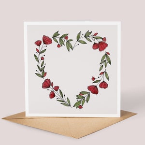 Carte de voeux coeur floral // coeur d'amour d'anniversaire, illustration botanique à l'aquarelle, carte vierge florale, anniversaire, Saint-Valentin