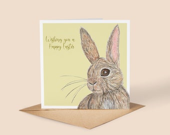 Handmade Easter Card // Watercolour Rabbit, Easter Bunny, Happy Easter