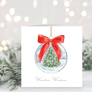 Handmade Christmas Card // watercolour bauble, holiday card, winter tree, snowy, nature, botanical