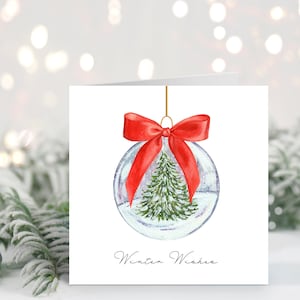 Handgemaakte kerstkaart // aquarelbal, kerstkaart, winterboom, besneeuwd, natuur, botanisch
