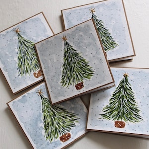 5 Pack Hand Painted Christmas Cards PRE-ORDER // 4 Inches Squared, Holiday Cards, Watercolour, Gouache, Botanical, unique, Individual