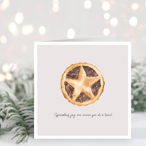 Tarjeta de Navidad Mince Pie hecha a mano // Pastel de carne picada de acuarela, tarjeta navideña, comida navideña