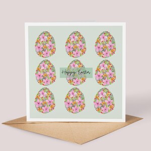 Handgemachte Osterkarte // Aquarell, Ostereier, Wildblumen Illustration, Frohe Ostern, Ostersonntag