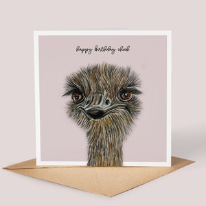 Carte d'anniversaire autruche / / carte d'anniversaire aquarelle, carte aquarelle d'autruche, carte pour elle