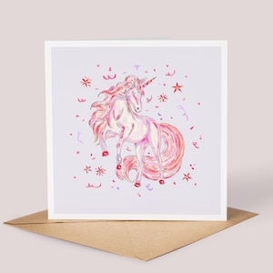 Carte illustrée aquarelle licorne / / carte licorne, anniversaire licorne, aquarelle, carte peinte à la main, magique, éthéré
