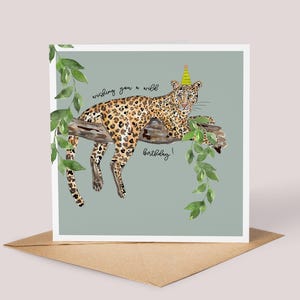 Cartão de aniversário de leopardo // Cartão de aniversário em aquarela, Cartão de aquarela de leopardo, Cartão para ela, Leopardo na árvore