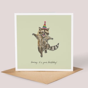 Waschbär Geburtstagskarte // Waschbär Karte, Personalisierte Karte, Feier, Waschbär Aquarell Karte