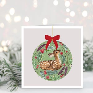 Carte de Noël aquarelle faite à la main//carte de cerf de Noël, illustrations aquatiques, oeuvre d'art peinte à la main