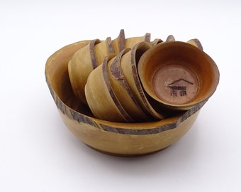 Japanese wooden snack bowl set, nut bowls, Japanese woodwork