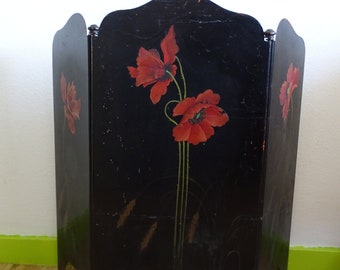 Fabulous metal fireplace decorated with hand painted poppies, stately home decor, Edwardian home decor