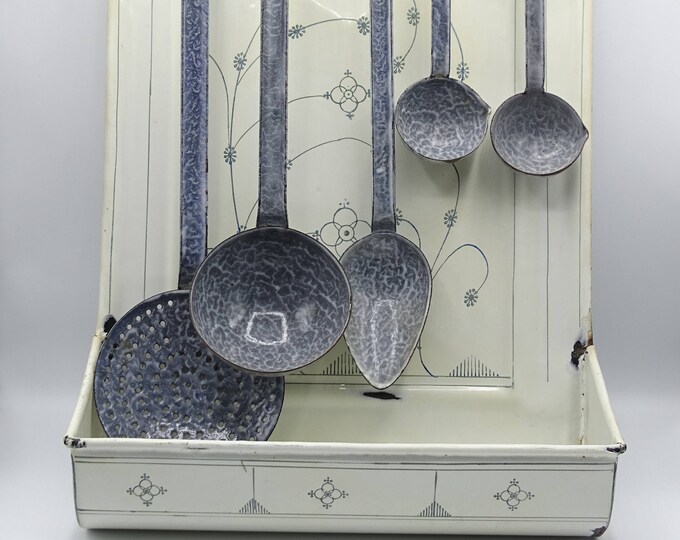 Vintage Enamel Kitchen Utensil Rack With Enamel Graniteware Etsy