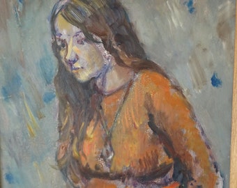 Josef Santen (1926-1988) portrait of a girl, portrait of a young woman, oil on board portrait painting, mid century art