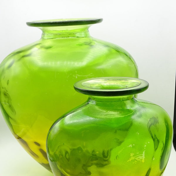 Two large green glass vases, vintage vases