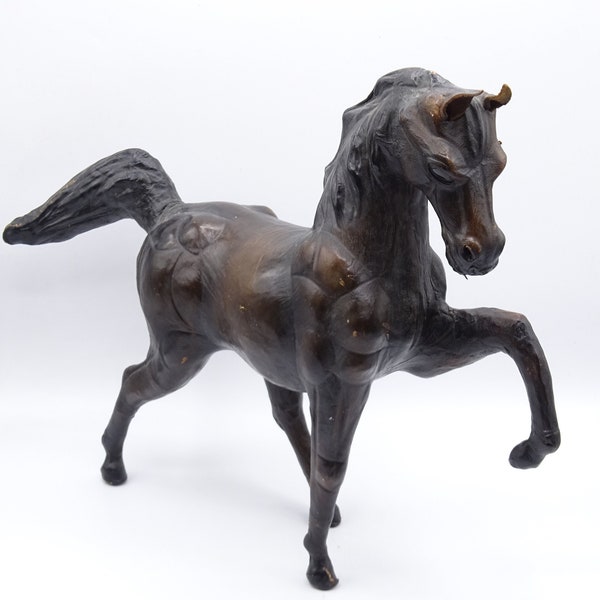 Vintage leather horse figurine, leather animal figurines, prancing horse figurine, equestrian gift, equestrian lifestyle