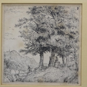 Louis Charles Hora Siccama (1807-1880) incisione 'Paesaggio con foresta di faggi' datata 1875