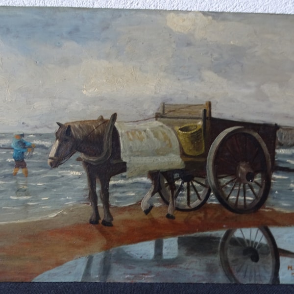Peinture de paysage de plage de 1935, peinture de paysage côtier, peinture de la mer du Nord, côte néerlandaise de la mer du Nord, artiste néerlandais, paysage néerlandais