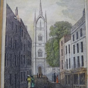 Antique hand-colored engraving: St Dunstan in the east