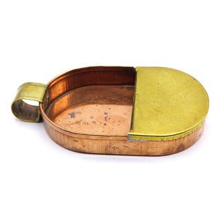 Copper and brass organ grinder&#39;s collection box, &#39;mansbakje&#39;, money collection tin