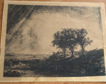 Rembrandt van Rijn etching 'The three trees' fascimile print by Reichsdruckerei Berlin