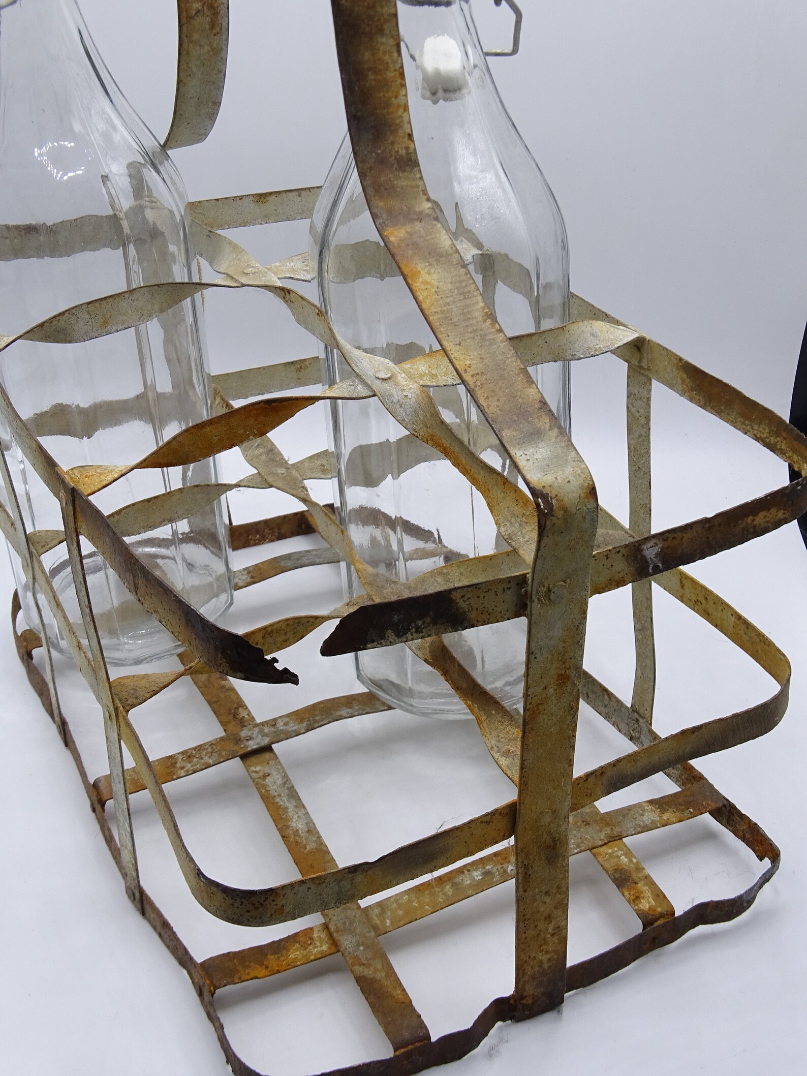 Vintage Bottle Rack With Two Vintage Glass Bottles Rustic Etsy