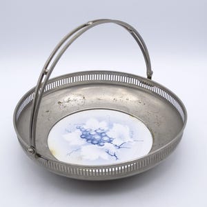 Vintage metal and ceramic fruit basket, art deco style basket, art deco home decor