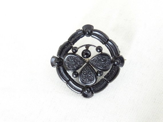 Victorian Black Onyx Mourning Brooch, Victorian Mo