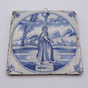 Antique Delft blue ceramic tile, collectible wall tile, collectible antiques